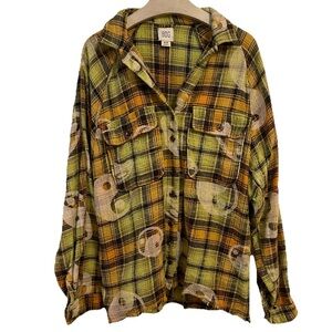 Flannel Shirt Women Medium Urban Outfitters Plaid Warm Relaxed Fit Distressed